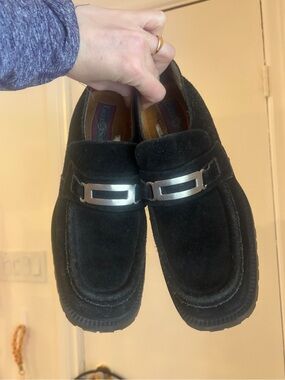 Black Suede Loafers with Metal Bit